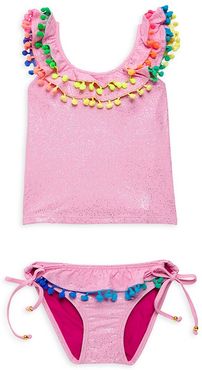 Little Girl's & Girl's 2-Piece Pom-Pom Tankini Swim Set - Pink - Size 10