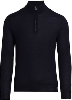 Quarter-Zip Cashmere & Silk Sweater - Navy - Size 38