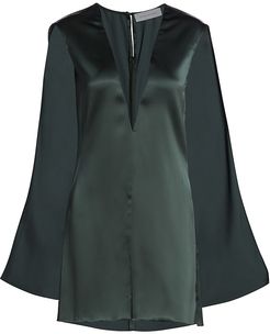 Sheer Inlay Satin Cape Top - Deep Green - Size 2