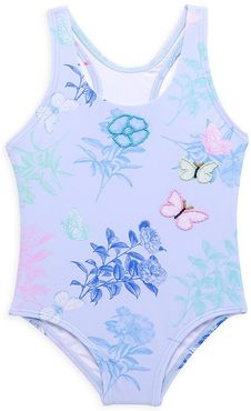 Little Girl's & Girl's Butterfly Print Beaded One-Piece Swimsuit - Size 4