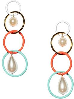 Multicolor Teardrop & Faux Pearl Linear Earrings - Fruit Punch