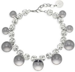 Bead & Rhinestone Choker Necklace - Silver