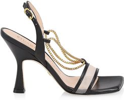 Roxanna Chain-Detail Mesh & Leather High-Heel Sandals - Black - Size 9