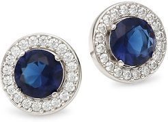 Sterling Silver & Two-Tone Cubic Zirconia Round Framed Stud Earrings - Blue