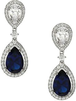 Sterling Silver & Two-Tone Cubic Zirconia Framed Double-Pear Drop Earrings - Blue