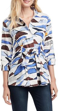 In A Row Blouse - Blue Multi - Size Medium