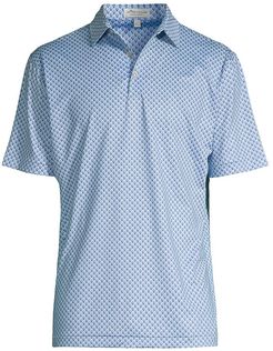 Hudson Printed Skulls Performance Jersey Polo - Cottage Blue - Size Small