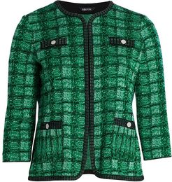 Tonal Plaid Dash Knit Trim Jacket - Putting Green Jade Black - Size XXL