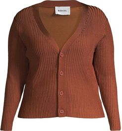 V-Neck Ribbed Cardigan - Coffee Brown - Size 20