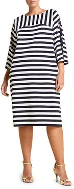 Marina Sport Striped Jersey Dress - White Navy - Size Large