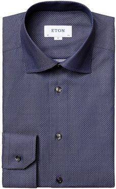Slim-Fit Pin Dot Dress Shirt - Blue - Size 18