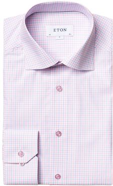 Contemporary-Fit Check Dress Shirt - Pink Red - Size 17.5