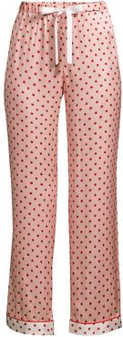 Chantal Strawberry Dot Silk-Satin Pajama Pants - Lipstick Blush - Size XS