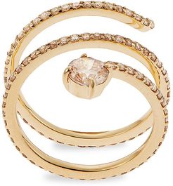 Grass 18K Yellow Gold & Light Brown Diamond Seed Spiral Ring - Yellow Gold - Size 6