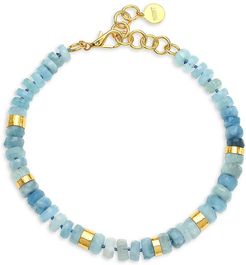 22K Goldplated & Aquamarine Short Beaded Choker Necklace - Blue
