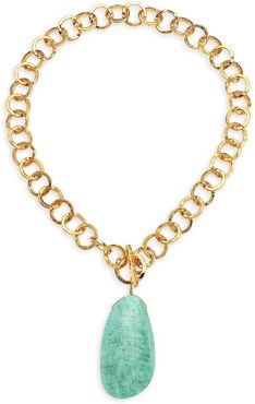 22K Goldplated & Amazonite Pendant Toggle Necklace - Blue
