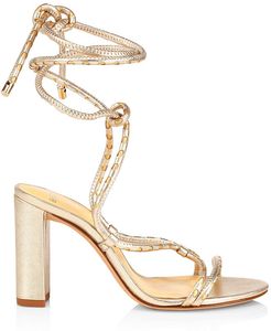 Ankle-Wrap Metallic Leather Sandals - Golden Oro - Size 11