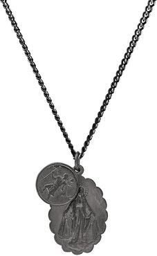 Mini Saints Matte Black Rhodium Pendant Necklace - Matte Black - Size 24