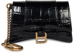 Hourglass Croc-Embossed Leather Card Case-On-Chain - Noir