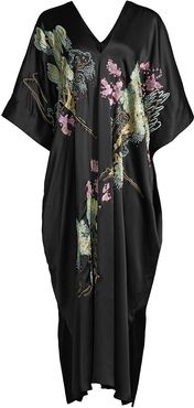 Cape-Sleeve Silk Caftan - Black - Size XS