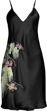 Embroidered Silk Chemise - Black - Size Small
