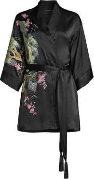 Short Silk Robe - Black - Size Medium