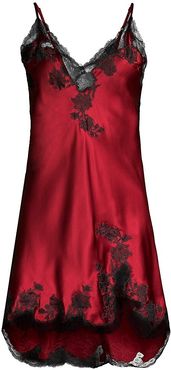 Lace-Trimmed Silk Chemise - Gold - Size Small