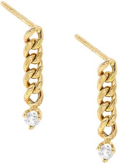 14K Yellow Gold & Diamond Small Curb Chain Drop Earrings - Gold