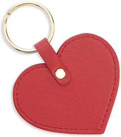 Heart-Shaped Leather Key Chain - Red