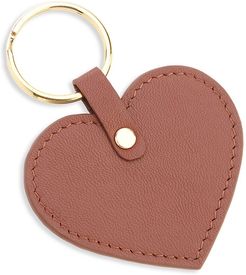 Heart-Shaped Leather Key Chain - Tan