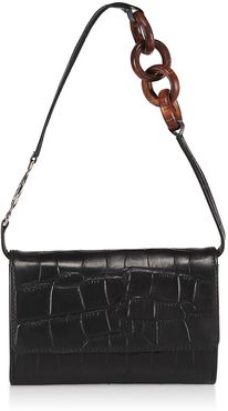 Lijadu Croc-Embossed Leather Shoulder Bag - Midnight