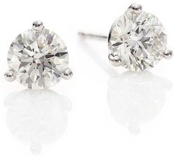 Diamond & 18K White Gold Three-Prong Stud Earrings - White Gold