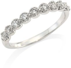 Diamond Bar & 18K White Gold Single Prong Milgrain Band Ring - White Gold - Size 6.5