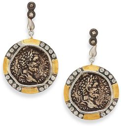 Coin Diamond, 20K Yellow Gold & Sterling Silver Drop Earrings - Antique Gold