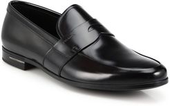 Spazzolato Leather Penny Loafers - Black - Size 9