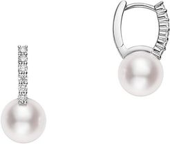 Classic 8MM White Cultured Akoya Pearl, Diamond & 18K White Gold Drop Earrings - White Gold