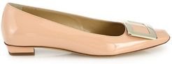 Belle Vivier Patent Leather Mid-Heel Flats - Nude - Size 11