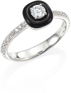 Oui Diamond, Enamel & 18K White Gold Ring - White Gold Black - Size 6.5