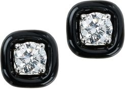 Oui Diamond & Enamel Stud Earrings - Black