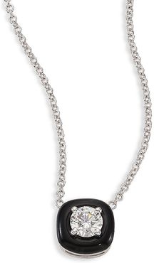 Oui Diamond, Enamel & 18K White Gold Pendant Necklace - White Gold Black