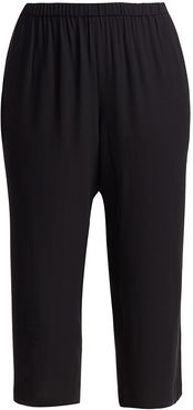 System Cropped Straight-Leg Silk Georgette Pants - Black - Size 18