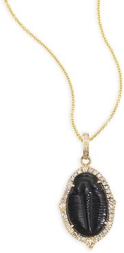 Diamond & Fossil Pendant Necklace - Yellow Gold