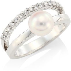 Diamond & Pearl 18K White Gold Ring - White Gold - Size 6.5