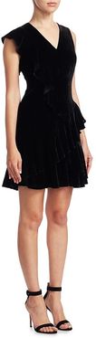 Velvet Ruffle Mini Dress - Black - Size XS