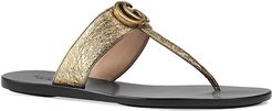 Marmont Leather Thong Sandals With Double G - Platinum - Size 4.5