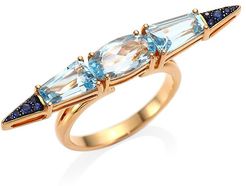 Sharp 18K Rose Gold Blue Sapphire and Topaz Ring - Rose Gold - Size 7