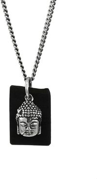 Sterling Silver & Leather Meditating Buddha Pendant Necklace - Silver Black