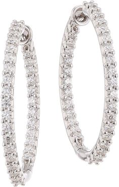 HOF Classics 18K White Gold, Round Diamond Inside-Out Hoop Earrings - White Gold