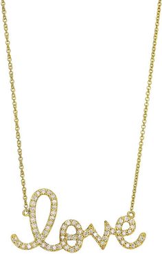 Diamond and 14K Yellow Gold Large Love Pendant Necklace - Yellow Gold