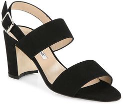 Khan Block-Heel Suede Slingback Sandals - Black - Size 4.5